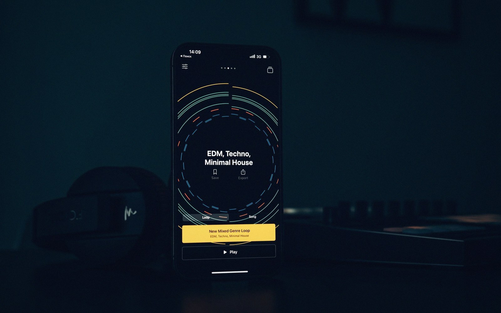 Smartphone displaying a music app screen for an EDM, techno and minimal house loop